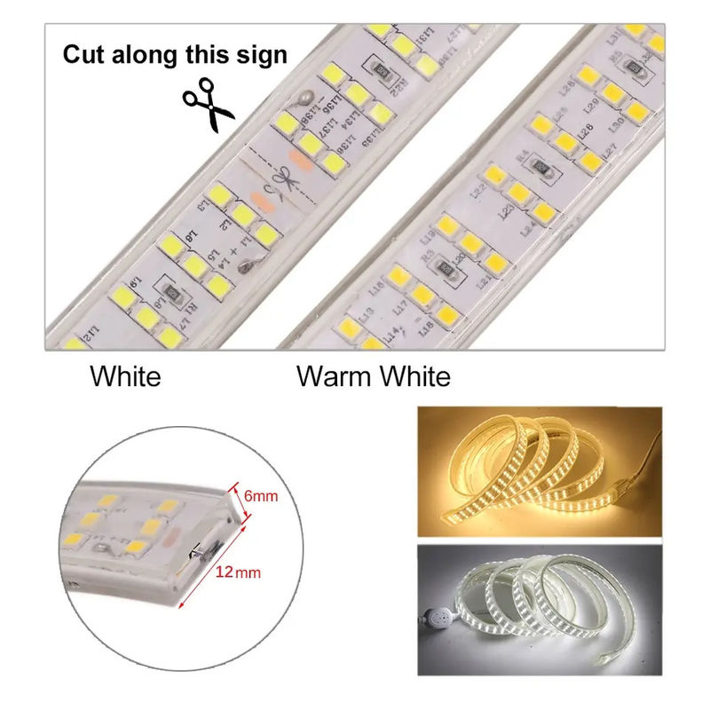 3 Rows High Voltage AC 110V LED Strip 120V 220V 230V 240V SMD 2835 180leds 100m Per Roll