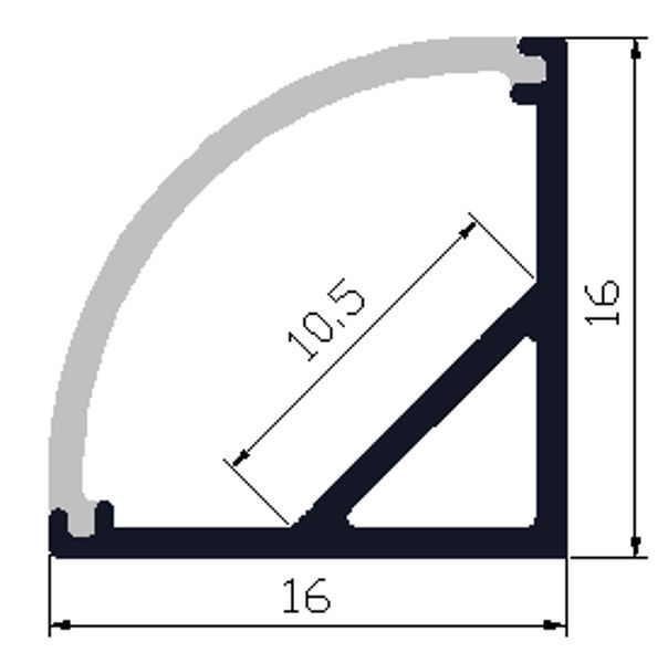 1616R Cover Aluminum Profile For LED Strip Lighting