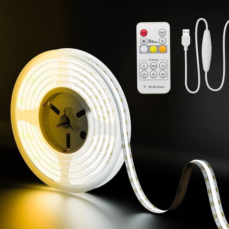 Hongtop COB Led Strip Lights 5V USB 6.56ft/2m 640LEDs Touch Stepless Dimmable 6000K White 13W