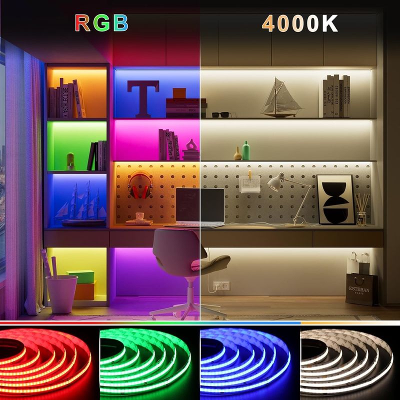 Dimmable 19W RGBW COB LED Strip with 784 LEDs/m IP20 Rating and DMX512/RF/Bluetooth/WiFi Control