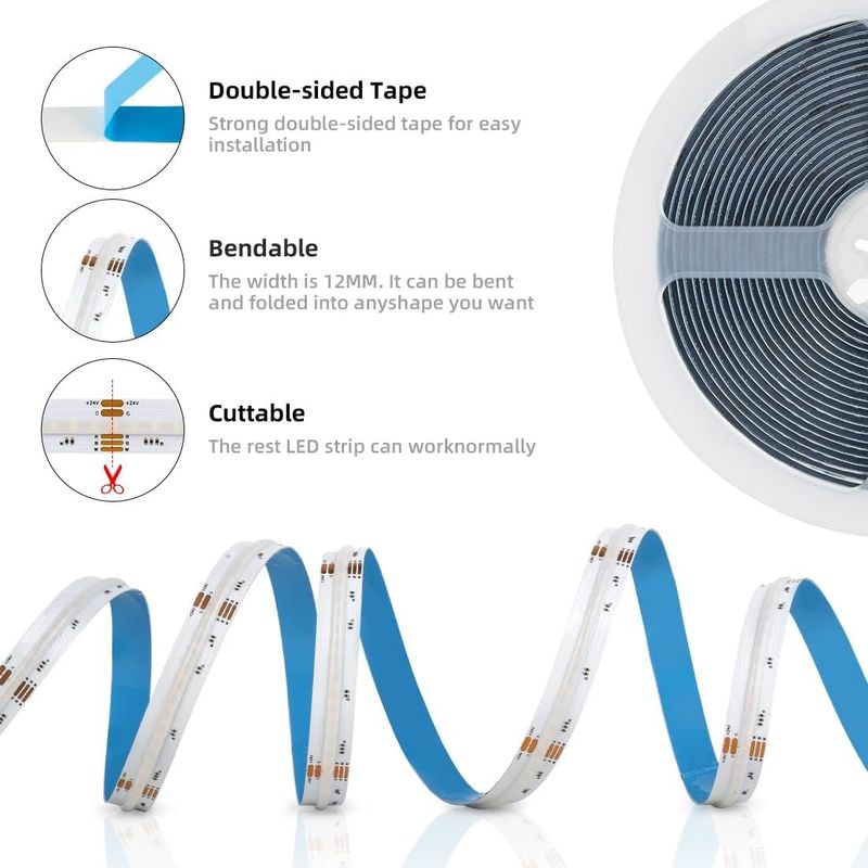 Dimmable 19W RGBW COB LED Strip with 784 LEDs/m IP20 Rating and DMX512/RF/Bluetooth/WiFi Control