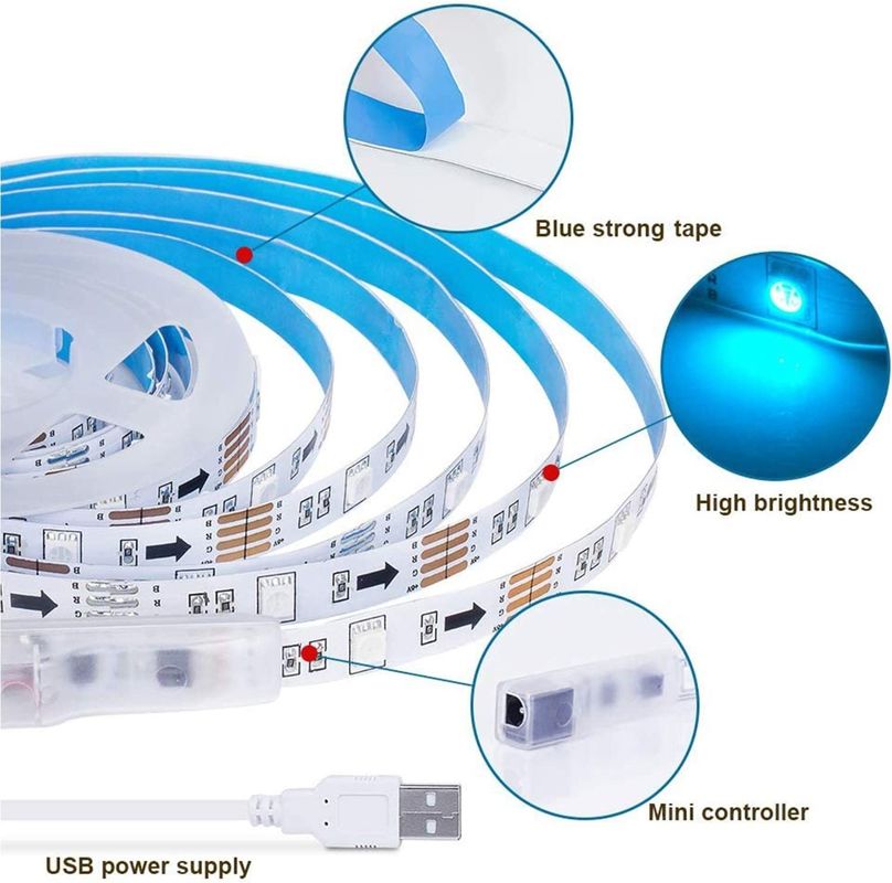 Smart LED Strip for Decoration 12V 5V USB Control Music Sync and RGB Color Temperature