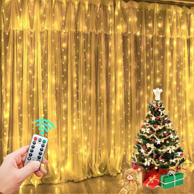 3500K Warm White LED Curtain Light for Bedroom Decorations 3x2.4m 240d USB Power Modes