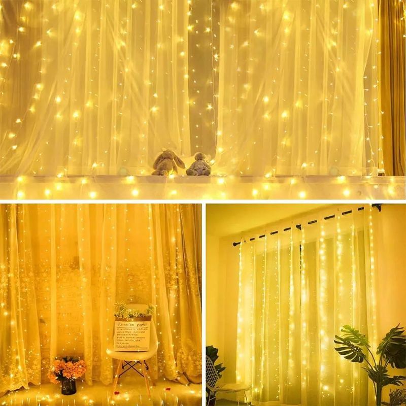 3500K Warm White LED Curtain Light for Bedroom Decorations 3x2.4m 240d USB Power Modes