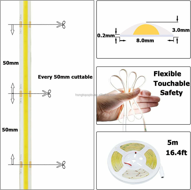 No Pressure Drop COB LED Strip DC24V CRI90 312LEDs/m 10Meters Working Time 30000 hours