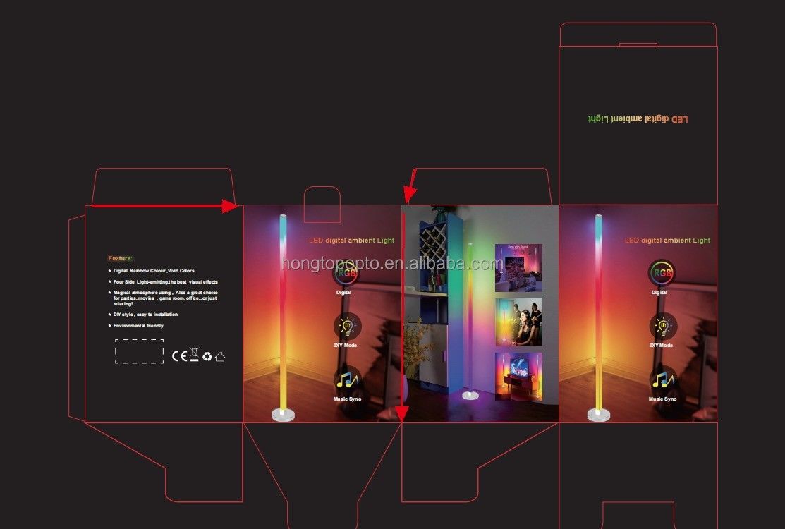 35*35*450mm RGB Colorful Remote Control LED Floor Lamp for Bedroom Ambient Lighting