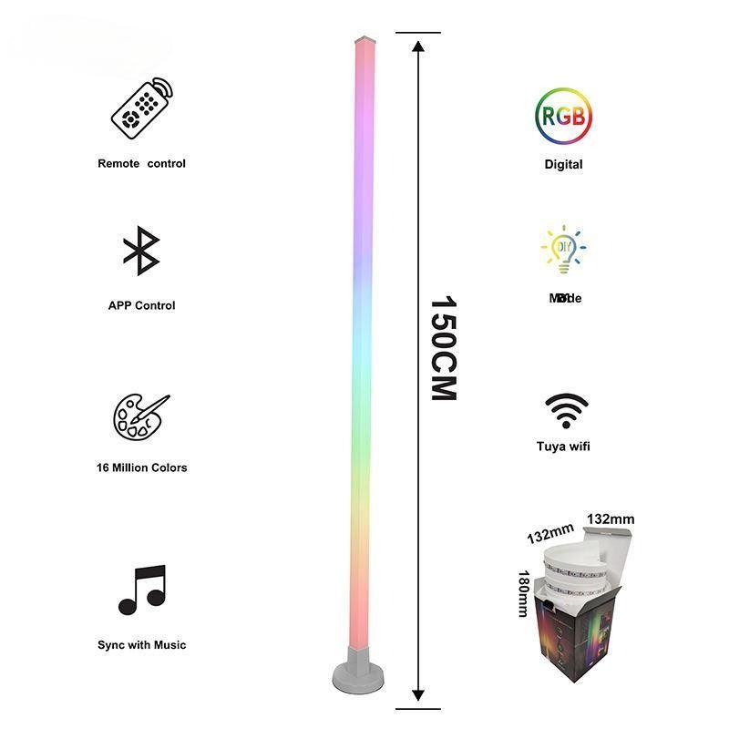Metal Glass Shade Ambient Floor Light 150cm Colorful Remote Control Floor Lamp for Bedroom