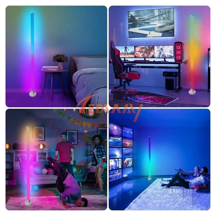 Metal Glass Shade Ambient Floor Light 150cm Colorful Remote Control Floor Lamp for Bedroom