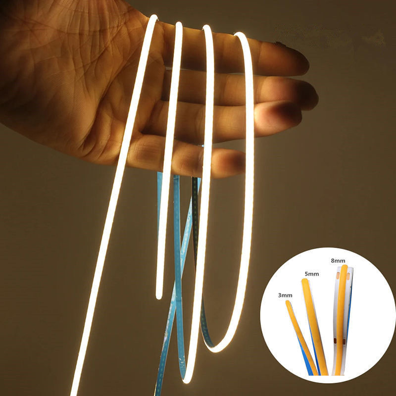 Indoor Lighting Warm White COB LED Strip 8mm Width with FPC LED RESISTOR Material