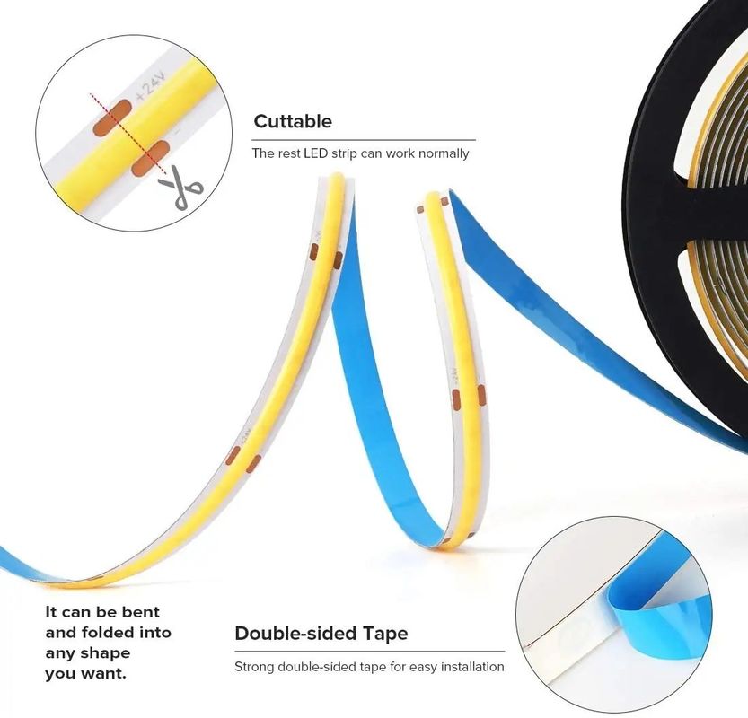 High Luminous Flux 1000lm COB LED Strip Light for 12V 24V Flexible Lighting Solution