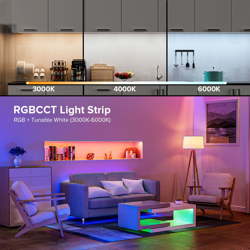 50000 Hours Lifespan RGBCCT COB LED Strip Light for Living Room and Bedroom Lighting