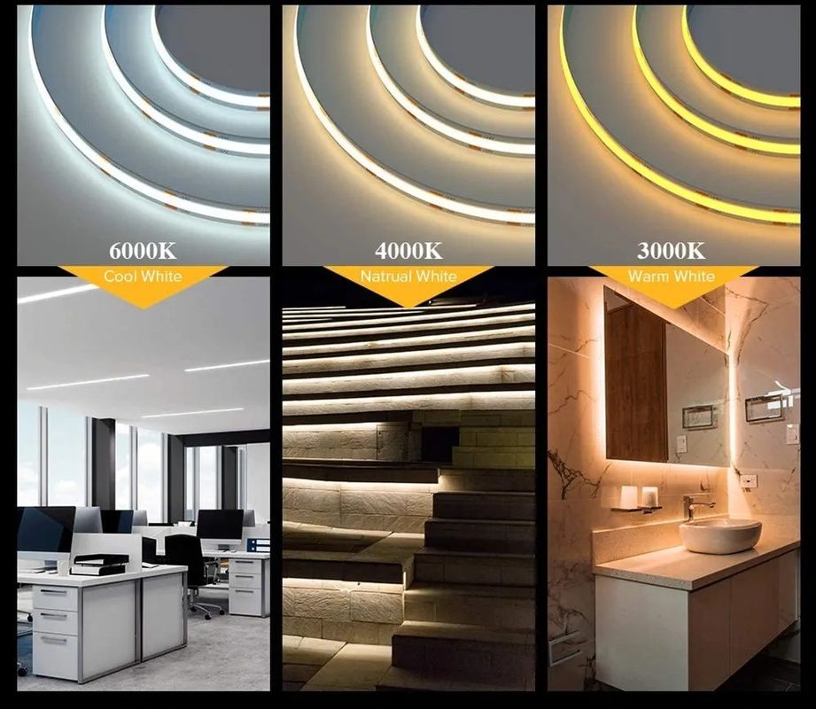 Energy Saving IP20 COB LED Strip Light 8mm PCB 300chips per Meter with 800lm Luminous Flux