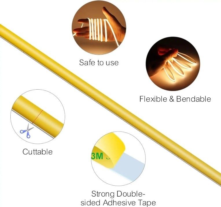 DC 12V 24V 5V Ultra Narrow 3mm Dotless COB LED Strip Light for Flexible Lighting